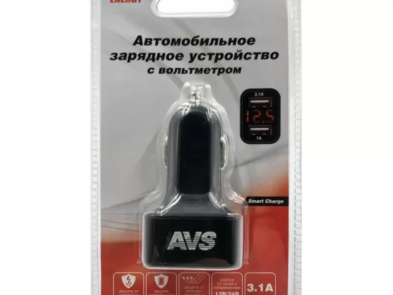 Автомобильное зарядное устройство USB 2 порта (3А) с вольтметром, AVS UC-523 (A07444S) Краснодар